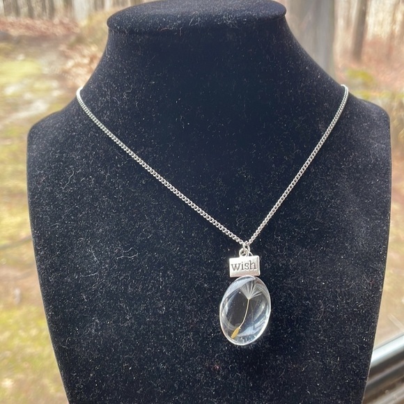 Dandelion Clear Pendant Wish Silver Necklace - Picture 4 of 8